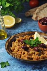 A plate with traditional Moroccan salad zaalouk