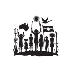 National Aboriginal & Torres Strait Islander Children's Day Silhouette Vector Illustration, Solid White Background.