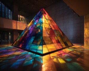 Colorful pyramid structure of stained glass.