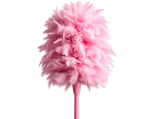 Realistic pink feather duster with soft handle grip, isolated on transparent background PNG