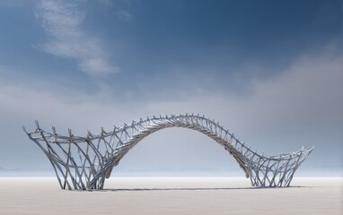 A large, arching metal sculpture.