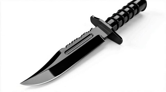 3D render of military tactical knife with serrated design