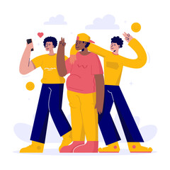 Selfie with friend flat vector illustration