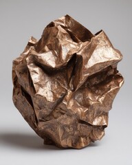 Bronze sculpture of a crumpled paper ball.
