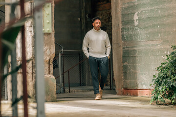 adult man visiting or traveling walking in ancient monument