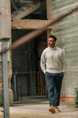 adult man visiting or traveling walking in ancient monument