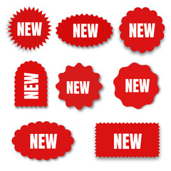 New Sign Icon Set – Fresh Label and Announcement Symbols on White Background
