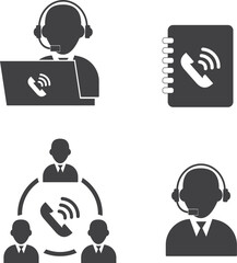 call center operator icons set 