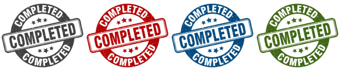 completed stamp. completed round stamp set isolated on white background