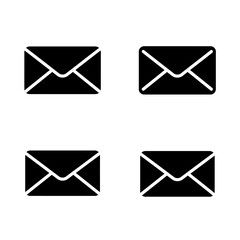 Four Black Envelope Icons on White Background: Minimalist, Clean, Corporate Communication Concept