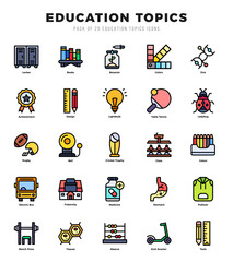 Education Topics Lineal Color icons collection. Lineal Color icons pack. Vector illustration