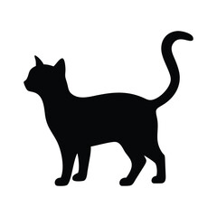 Standing Domestic Cat with Tail Up Silhouette Vector Graphic.