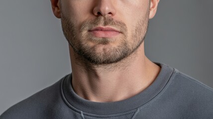 Fototapeta premium Close-up of young caucasian male with beard and grey sweater
