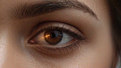 Obraz premium Laser Eye Vision Correction Procedure With A Colored Dark-Skinned Lady's Eye and Laser Beam Close View Background
