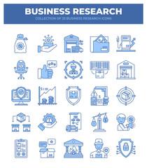 Collection of 25 Business Research Icons.  Visualizing Market Trends. Data Analysis. and Strategic Growth