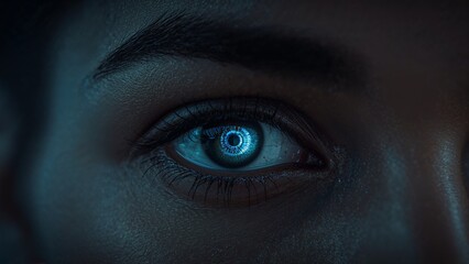 Laser Eye Vision Correction Procedure With A Colored Dark-Skinned Lady's Eye and Laser Beam Close View Background