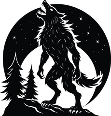 Silhouette of a werewolf howling at moon