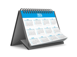 2026 year calendar on white background. Isolated 3D illustration