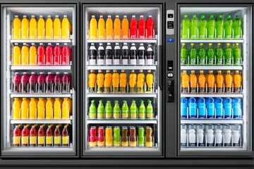 Vending machine displaying colorful assortment of beverages and drinks © Lubos Chlubny