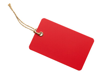 Isolated Red Retail Tag with Twine String Marking Price Promotion