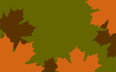 Autumn horizontal background. Orange and brown maple leaves on dark green background. Vector illustration. Rectangular banner with space for text. Flyer for sale and discount.