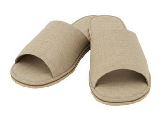 Isolated Pair of Comfortable Beige Indoor Slippers