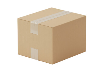 Isolated Cardboard Box Sealed with Beige Tape for Delivery