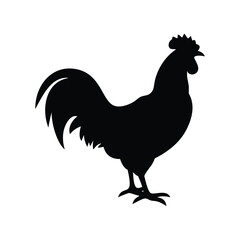 Rooster Silhouette Vector Icon Illustration on White Background.