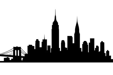 Fototapeta premium New York City skyline silhouette with iconic buildings and bridge 