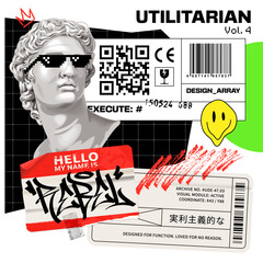 Digital Punk Collage with Packaging and Graffiti Elements
