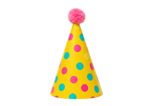 Isolated Polka Dot Party Hat with Pom-Pom