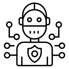 Cybersecurity AI outline icon on white background
