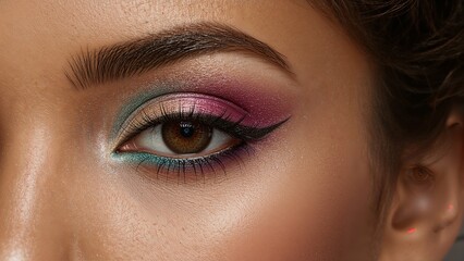 Obraz premium Close-Up Eye of a Dark-skinned Lady With Makeup, Dark-Skinned Lady Look