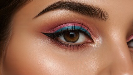 Obraz premium Close-Up Eye of a Dark-skinned Lady With Makeup, Dark-Skinned Lady Look