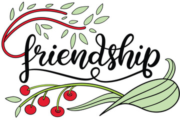 Elegant modern calligraphy artwork celebrating friendship with vibrant colors