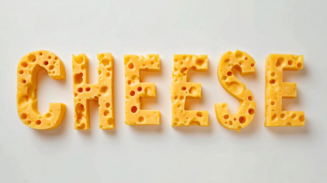 Word &ldquo;cheese&rdquo; shaped from dairy product with realistic texture