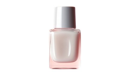 Elegant nail polish bottle presents stylish pink color on a transparent background.