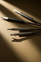 Naklejka premium Metallic Arrowhead Collection on Tan Surface with Shadows