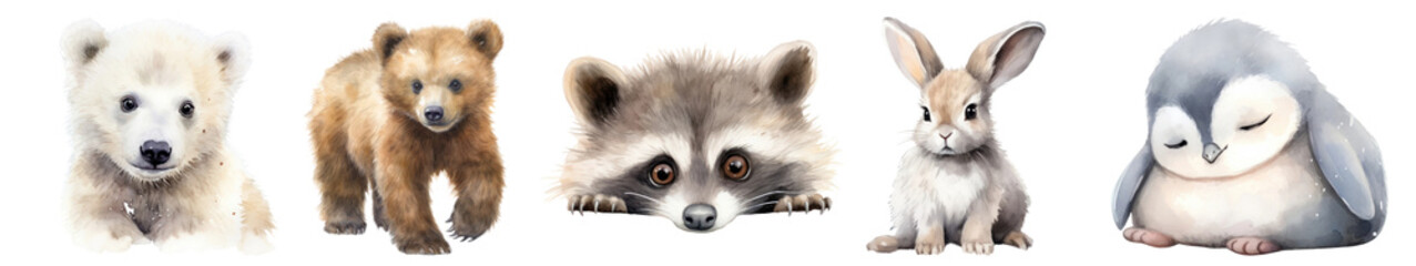 PNG Adorable baby animal illustrations, element set on transparent background