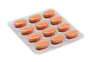 Isolated Blister Pack of Orange Oval Pills for Medication