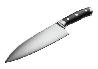 Isolated Chef Knife with Black Handle Sharp Steel