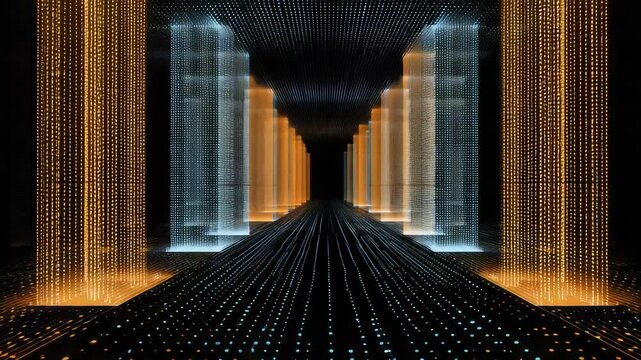 Illusionary Digital Tunnel with Abstract Lines and Light Effects in Sequence