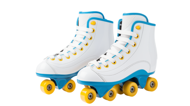 White Roller Skates with Blue and Yellow Accents Perfect for Fun Outdoor Activities