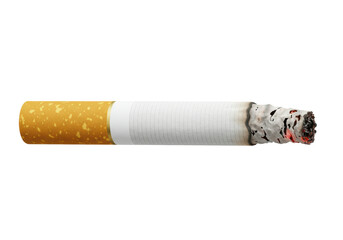 Isolated Burning Cigarette with Ash and Smoke