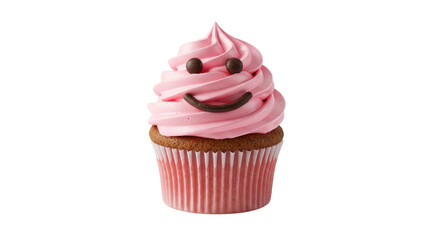 Isolated Smiling Pink Cupcake with Chocolate Eyes