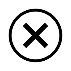 A simple black x mark inside a circle outline on a white background representing cancellation or removal