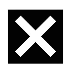 A white x shape centered within a black square on a white background in a minimalist design style
