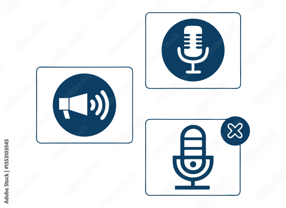 Poster communication icon set for web and business in vector style with symbols and buttons.