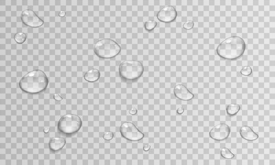 Vector Water Drops on Glass. Realistic Rain Drops on Transparent Background. Stock royalty free