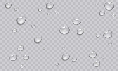 Vector Water Drops on Glass. Realistic Rain Drops on Transparent Background. Stock royalty free
